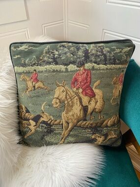 The Fox Hunt The Chase With Hounds Tapestry Equestrian Throw Pillow Vintage